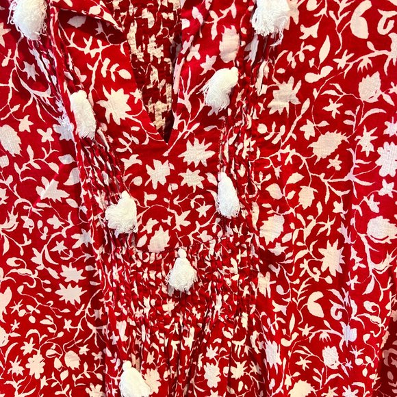 Club Monaco swim dress cinched red and white pompom - Picture 2 of 4